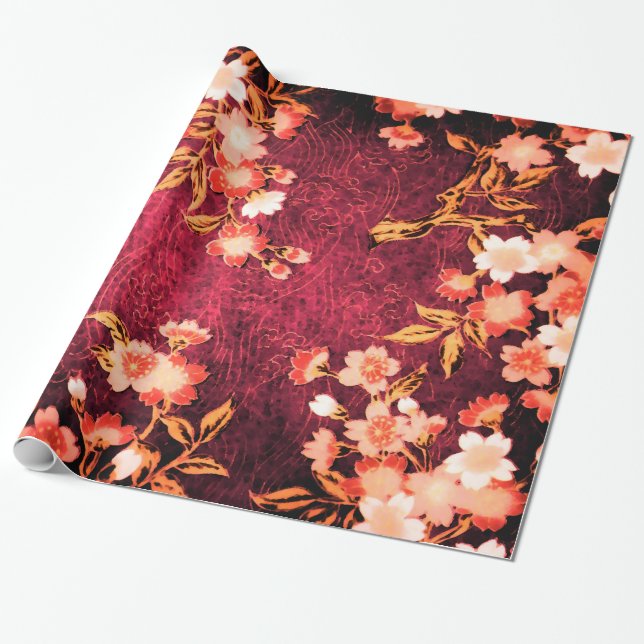 PAPIER CADEAU FLEURS DE PRINTEMPS BLANC ROSE, FLEURS FLORALES RO (Déroulé)