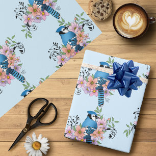 Papier Cadeau Fleurs de printemps bleu Jay