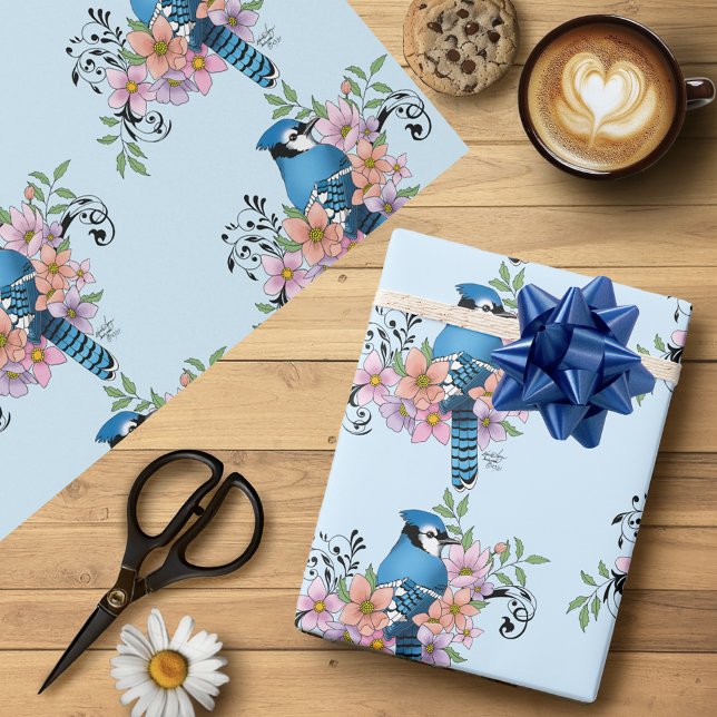 Papier Cadeau Fleurs de printemps bleu Jay (Créateur téléchargé)