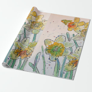 Papier Cadeau Fleurs de printemps de la jonquille jaune Aquarell