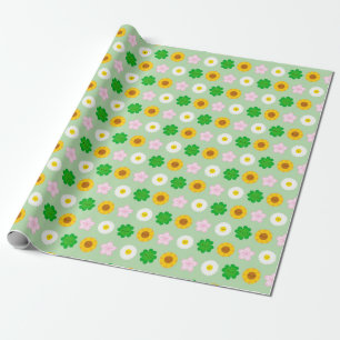 Papier Cadeau Fleurs de printemps Kawaii (vert)