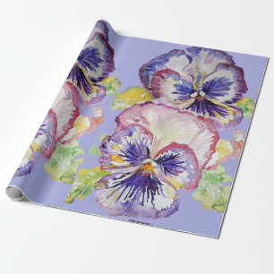 Papier Cadeau Fleurs de printemps mauve Pansky Floral Aquarelle