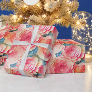 Papier Cadeau Fleurs de printemps peintes à l'aquarelle vibrante