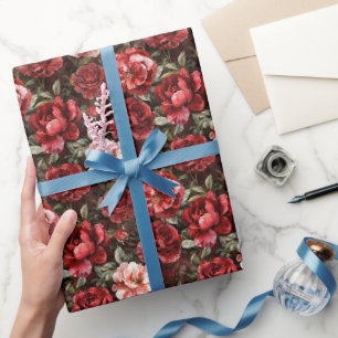 Papier Cadeau Fleurs de rose rose rouge pour Baby Shower