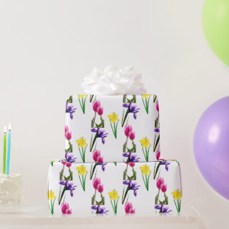 Papier Cadeau Fleurs de saison printemps Tulip Irises Daffodils 