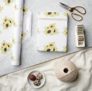 Papier Cadeau Fleurs de soleil Aquarelle Jaune Mariage Floral