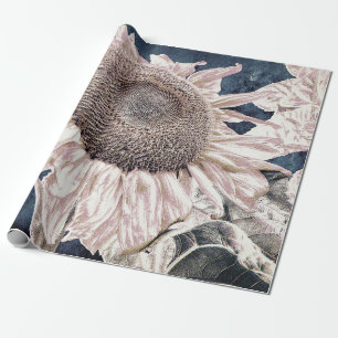 Papier Cadeau Fleurs de soleil géantes Sépia gris Vintage Découp