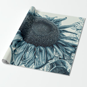 Papier Cadeau Fleurs de soleil géantes Vintage Art Turquoise D