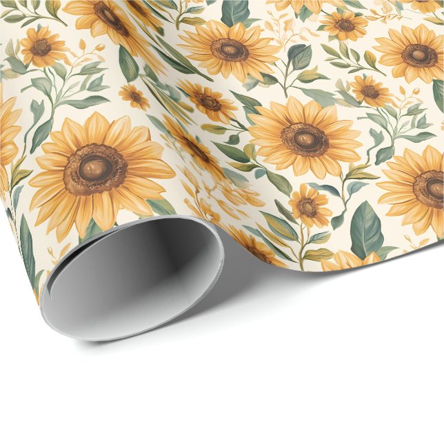 Papier Cadeau Fleurs de soleil jaunes (Coin rond)