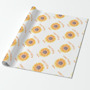 Papier Cadeau Fleurs de soleil personnalisées Joyeux anniversair