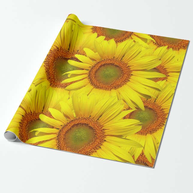 Papier Cadeau Fleurs de soleil rustique Pays Floral Été Jaune (Déroulé)