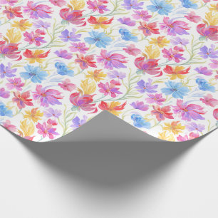 Papier Cadeau Fleurs de style aquarelle abstrait rose bleu jaune