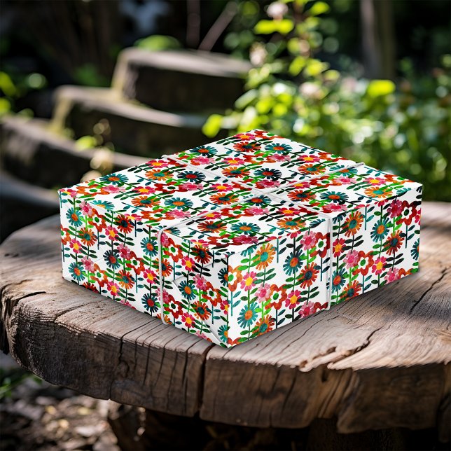 Papier Cadeau Fleurs de style des années 70 (Créateur téléchargé)