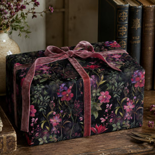 Papier Cadeau Fleurs de style victorien foncé rose violet Decoup