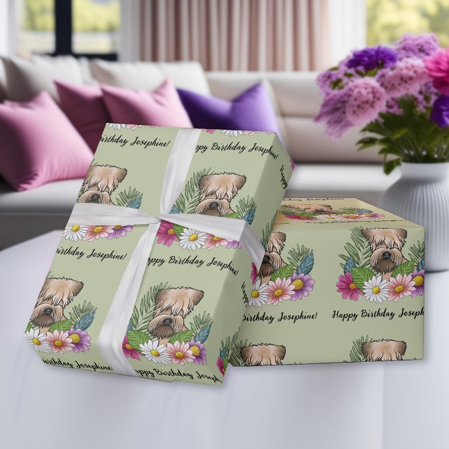 Papier Cadeau Fleurs de Terrier roux à couche molle Vert d'anniv (Créateur téléchargé)