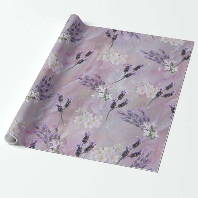 Papier Cadeau Fleurs de Tuberose et de Lavande (Déroulé)