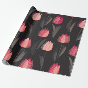 Papier Cadeau Fleurs de tulipe rouge abstrait moderne sans coutu