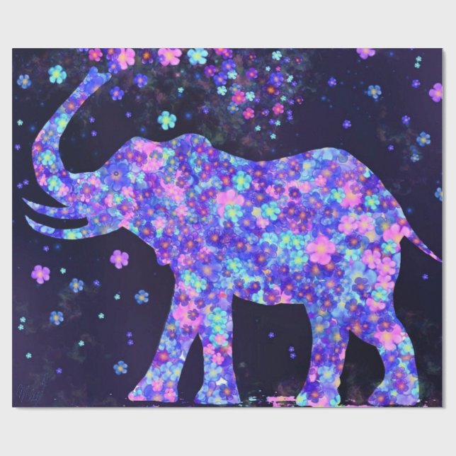 Papier Cadeau Fleurs d'éléphants - Ajouter votre image / texte / (Plat)