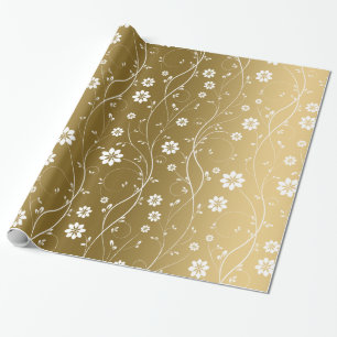 Papier Cadeau Fleurs Delicates Blanches Sur Arrière - plan Or