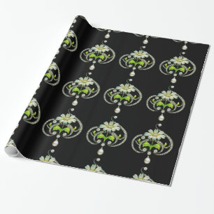PAPIER CADEAU FLEURS D'ENAMÉLIORATION BLANCHE, PEARLS ET DIAMOND
