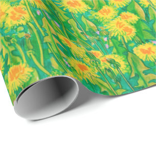 Papier Cadeau Fleurs d'été en fleurs de Dandelion vert floral ja