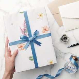 Papier Cadeau Fleurs d'Hibiscus Crème de Pêche Tropicale Anniver