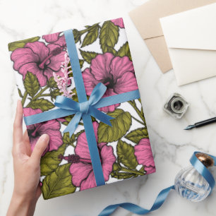 Papier Cadeau Fleurs d'hibiscus roses