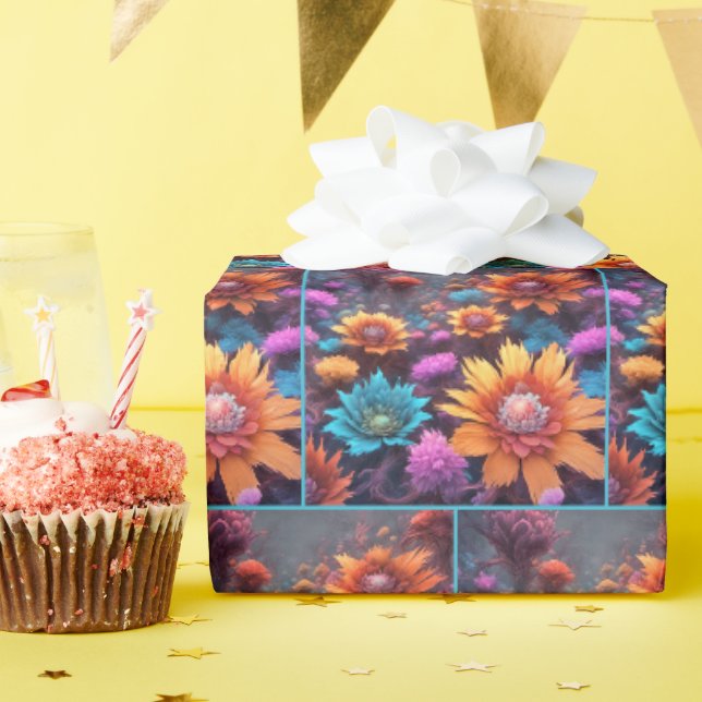 Papier Cadeau Fleurs d'Imaginaires fractales (Fête d'anniversaire)