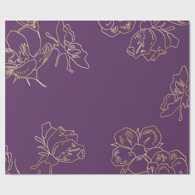 Papier Cadeau Fleurs d'or Art nouveau (Plat)