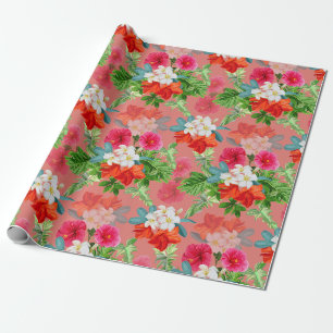 Papier Cadeau Fleurs élégantes sur rose