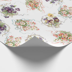 Papier Cadeau Fleurs, en filigrane vintages et rubans