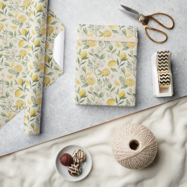 Papier Cadeau Fleurs et citrons Rouleau de papier Motif (Artisanat)