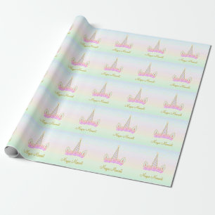 Papier Cadeau Fleurs et étoiles de licorne magique
