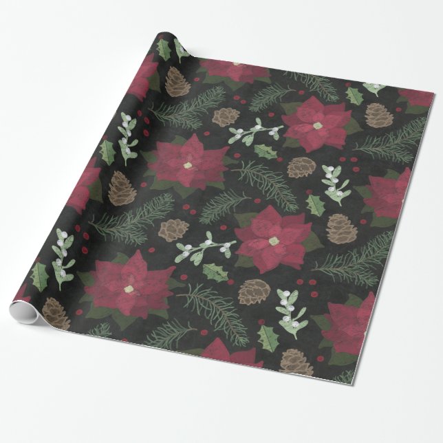 Papier Cadeau Fleurs et feuillage d'hiver de tableau de Noël (Déroulé)