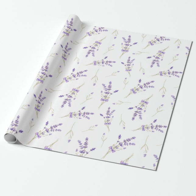 Papier Cadeau Fleurs et Feuilles de lavande aquarelle (Déroulé)