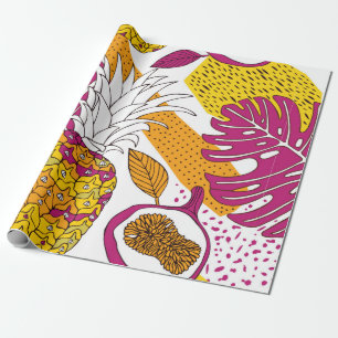 Papier Cadeau Fleurs et fruits tropicaux, imprimé exotique lumi