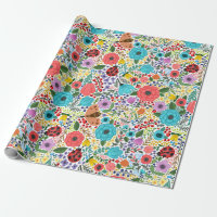 Fleurs et Ladybugs de couleur rouge bleu sauvage
