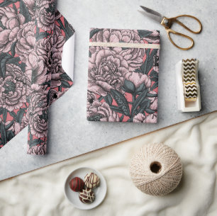 Papier Cadeau Fleurs et moisissures de pivoines roses