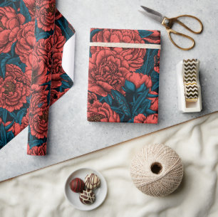 Papier Cadeau Fleurs et moisissures de pivoines rouges