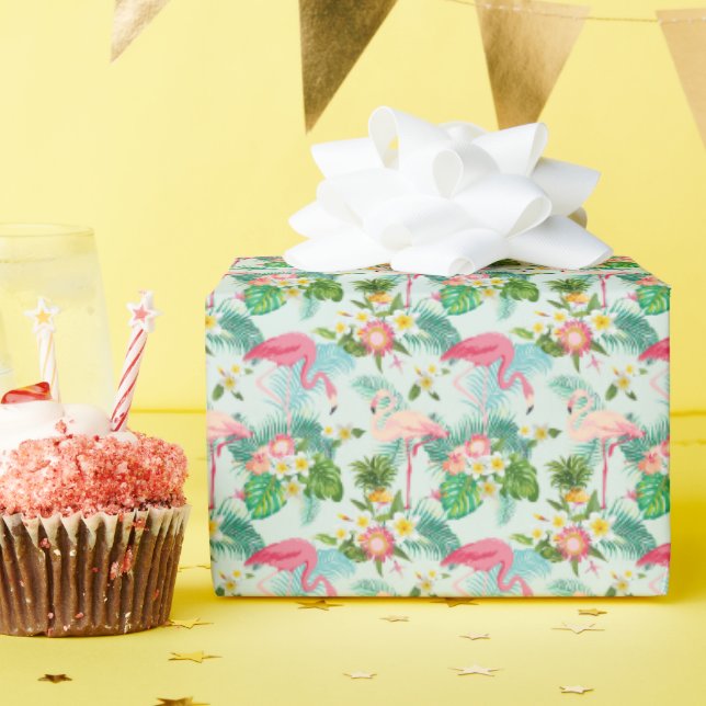 Papier Cadeau Fleurs Et Oiseaux Tropicaux (Fête d'anniversaire)