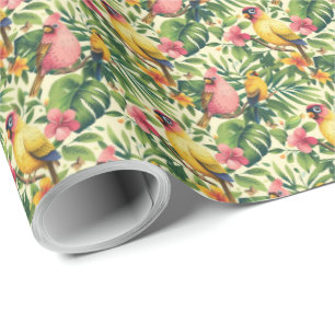 Papier cadeau Fleurs et Oiseaux Tropicaux