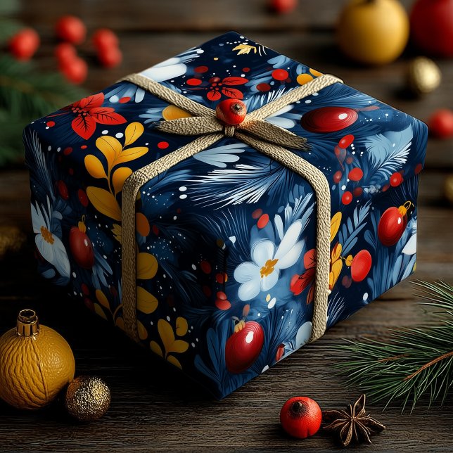 Papier Cadeau Fleurs et ornements personnalisés Noël (Créateur téléchargé)