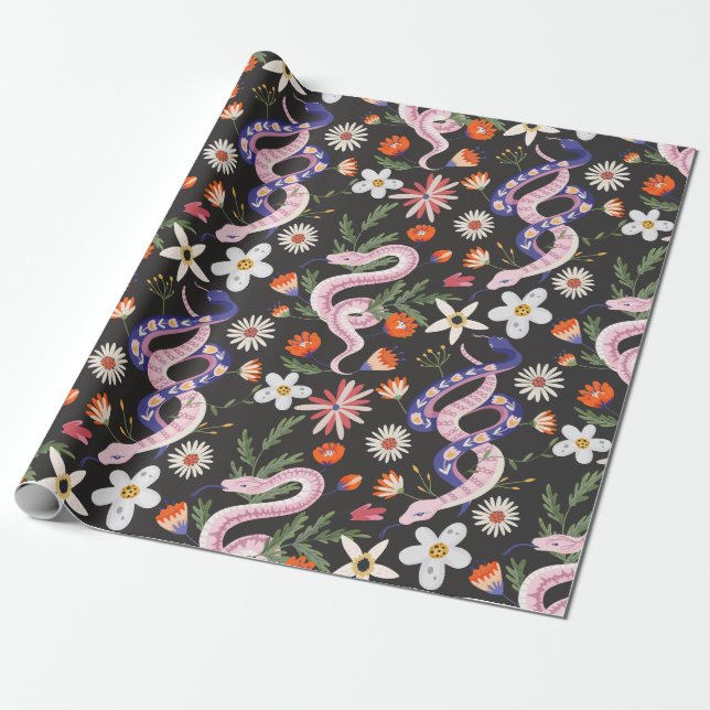Papier Cadeau Fleurs et serpents papier d'enveloppement (Déroulé)