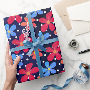 Papier Cadeau Fleurs Faisées Sur Pois