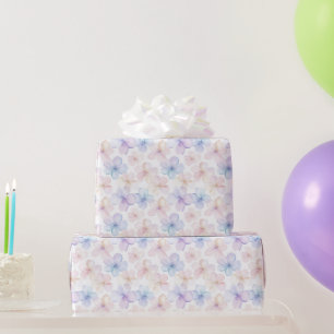 Papier Cadeau Fleurs Féminines Rose Bleu Violet Anniversaire