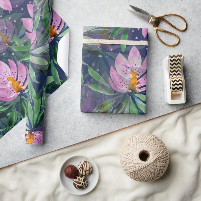 Papier Cadeau Fleurs Fleur Fleur Violet Aquarelle Art (Artisanat)