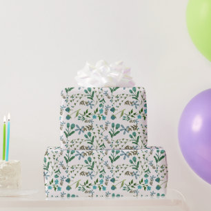 Papier Cadeau Fleurs florales bleu vert cadeau pour son aquarell