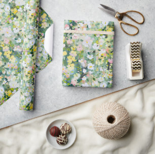 Papier Cadeau Fleurs florales de prés jaunes peints