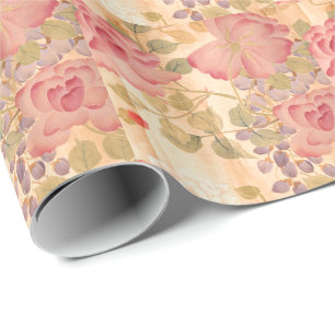 Papier Cadeau Fleurs florales de roses asiatiques de glycines