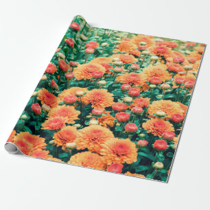 Papier Cadeau Fleurs florissantes dans un jardin automne, arrièr